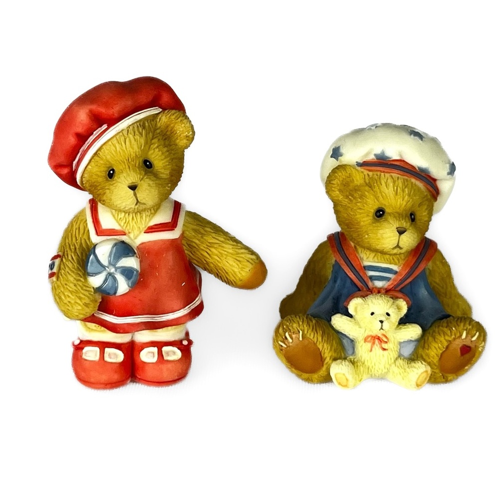 Cherished Teddies Set “Paws for Patriotism” – Avon Exclusive – 2 Mini Bears
